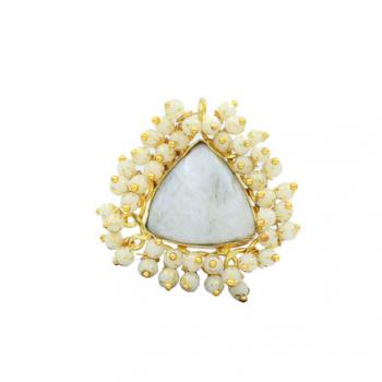 Nikel Free Gold Plated Rainbow Moon Nd   Pearl Stone Seated - Timeless Elegance with a Touch of Luxu
